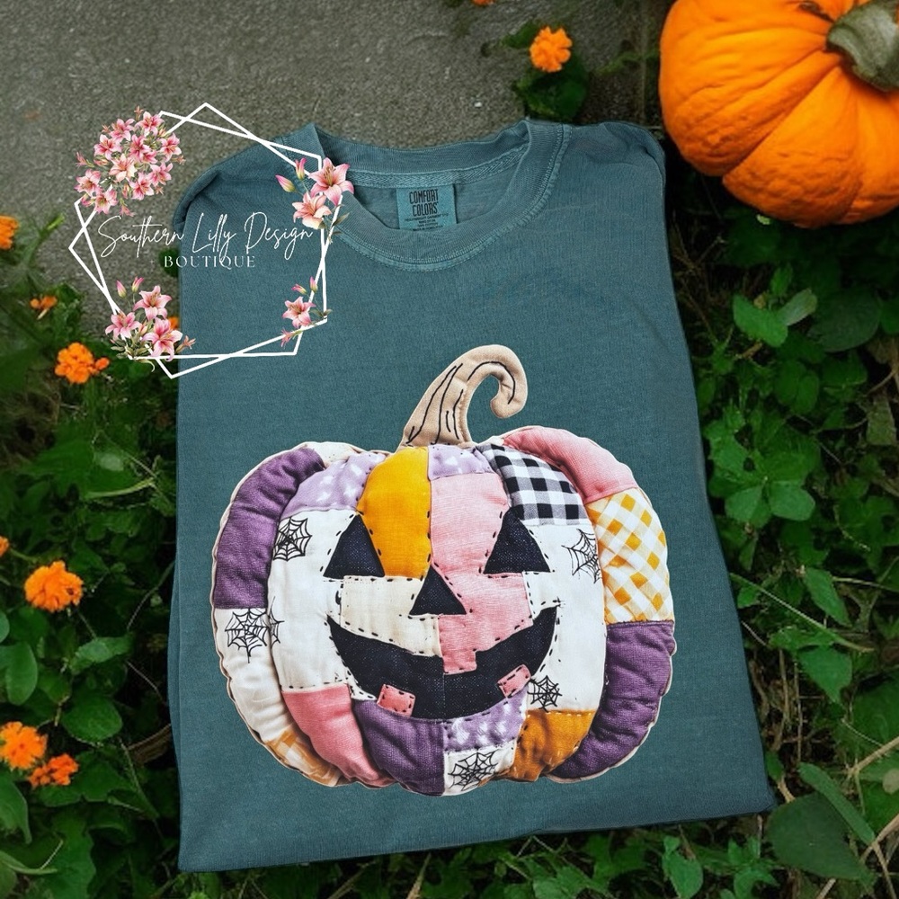 Chic Pumpkin Patchwork Comfort Colors Tee - image 1
